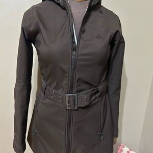 Nike ACG Jacket Womens M Brown Softshell Hooded Belted Long Fleece Lined